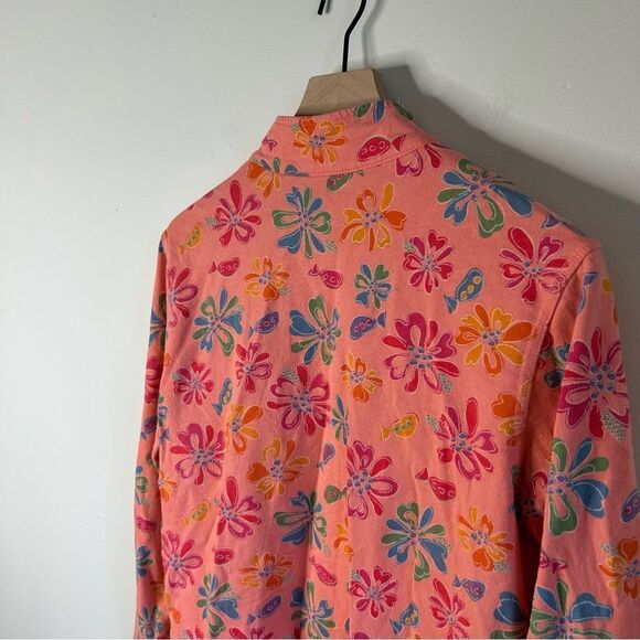 Fresh Produce Bomber Jacket Peach and Pink Floral size Medium Cotton USA made - Picture 6 of 9